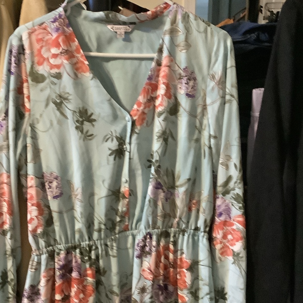Nannette‎ Floral Midi Dress - Light Blue and Pink